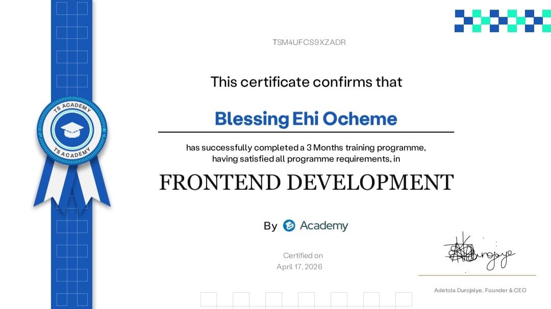 Frontend Development certificate